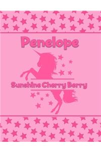 Penelope Sunshine Cherry Berry: Personalized Draw & Write Book with Her Unicorn Name - Word/Vocabulary List Included for Story Writing