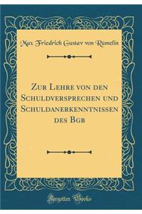 Zur Lehre von den Schuldversprechen und Schuldanerkenntnissen des Bgb (Classic Reprint)
