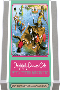 Delightfully Dressed Cats Postcard Box - 36 Unique Vintage Postcards