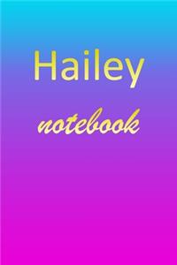 Hailey: Blank Notebook - Wide Ruled Lined Paper Notepad - Writing Pad Practice Journal - Custom Personalized First Name Initial H Blue Purple Gold - Taking 