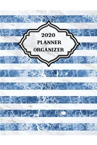 2020 Weekly Monthly Planner Stripes Blue White Marble