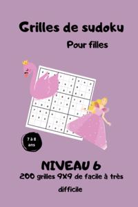 Grilles de sudoku pour filles - 7 à 8 ans - niveau 6 - 200 grilles 9x9 de facile à très difficile