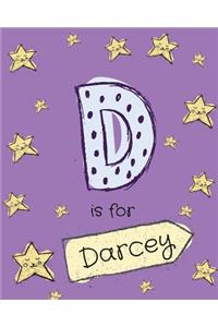 D is for Darcey: Girls journal notebook with cartoon night stars theme and Letter D initial monogram. Great personalized girl's gift.
