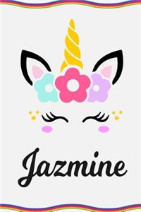 Jazmine: Personal Notebook Personal Diary Unicorn Notebook Personalized Journal Customized Journal Unicorn Lover Personal Name Notebook