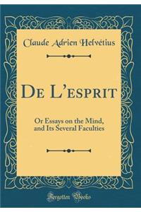 de l'Esprit: Or Essays on the Mind, and Its Several Faculties (Classic Reprint)