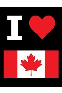 I Love Canada - 100 Page Blank Notebook - Unlined White Paper, Black Cover