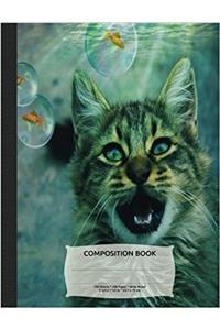 Cat & Bubble Fish Composition Notebook, Wide Ruled