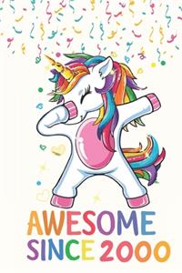 Awesome Since 2000 Notebook Dabbing Unicorn Birthday Gift