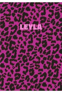 Leyla: Personalized Pink Leopard Print Notebook (Animal Skin Pattern). College Ruled (Lined) Journal for Notes, Diary, Journaling. Wild Cat Theme Design wi