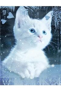 White Snow Blue Eye Cat Composition Notebook, Wide Ruled