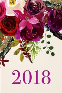 2018: Monthly, Weekly, Daily Planner, January 2018 - December 2018, Bright, Pink, Floral