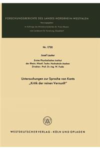 Untersuchungen Zur Sprache Von Kants 