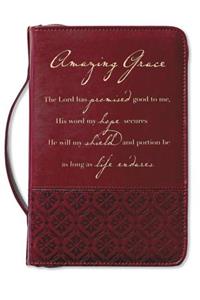 Amazing Grace Bible Cover for Women, Zippered, with Handle, Italian Duo-Tone, Rich Red, Large