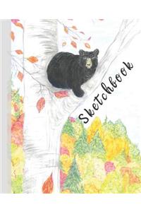 Cute Color Pencil Autumn Bear Tree Mountains Sketchbook for Drawing Coloring or Writing Journal