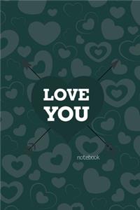 Love You Notebook, Blank Write-in Journal, Dotted Lines, Wide Ruled, Medium (A5) 6 x 9 In (Olive Green)