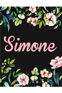 Simone: Personalised Name Notebook/Journal Gift For Women & Girls 100 Pages (Black Floral Design)