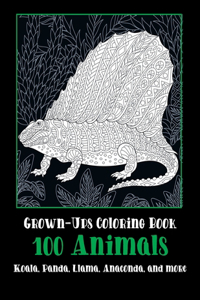 100 Animals - Grown-Ups Coloring Book - Koala, Panda, Llama, Anaconda, and more