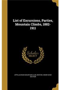 List of Excursions, Parties, Mountain Climbs, 1882-1911