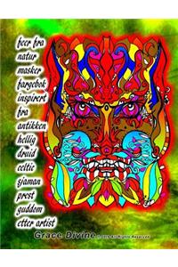 feer fra natur masker fargebok inspirert fra antikken hellig druid celtic sjaman prest guddom etter artist Grace Divine