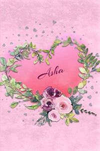 Asha: Personalized Small Journal - Gift Idea for Women & Girls (Pink Floral Heart Wreath)
