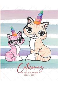 2020-2029 10 Ten Year Planner Monthly Calendar Caticorns Goals Agenda Schedule Organizer