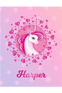 Harper: Harper Magical Unicorn Horse Large Blank Pre-K Primary Draw & Write Storybook Paper - Personalized Letter H Initial Custom First Name Cover - Story 