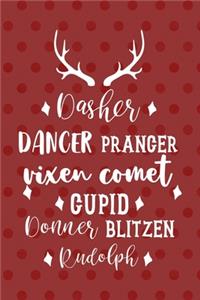 Dasher Dancer Prancer Vixen comet Cupid Sonner Blitzen Rudolph