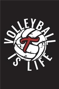 T Monogram Initial Volleyball Journal