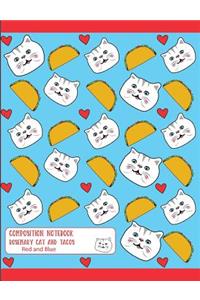 Composition Notebook Rosemary Cat and Tacos Red and Blue