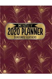 Monthly 2020 Planner Burgundy Feathers