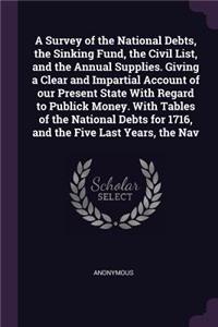 A Survey of the National Debts, the Sinking Fund, the Civil List, and the Annual Supplies. Giving a Clear and Impartial Account of Our Present State with Regard to Publick Money. with Tables of the National Debts for 1716, and the Five Last Years,