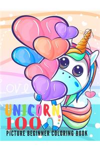 Unicorn 100 Picture Beginner Coloring Book