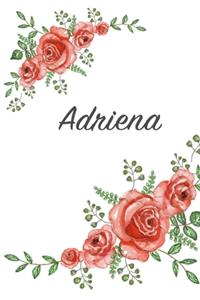 Adriena: Personalized Notebook with Flowers and First Name - Floral Cover (Red Rose Blooms). College Ruled (Narrow Lined) Journal for School Notes, Diary Wri