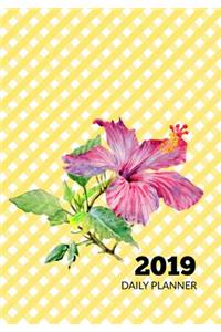 2019 Daily Planner: Hibiscus and Yellow Gingham