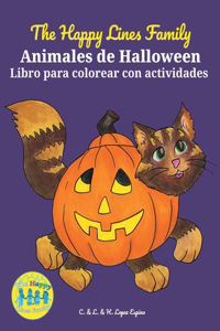 The Happy Lines Family Animales de Halloween Libro para colorear con actividades