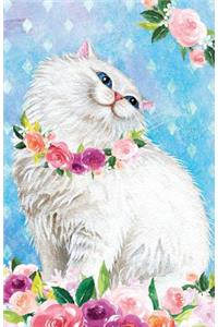 Journal Notebook For Cat Lovers Fluffy White Cat In Flowers