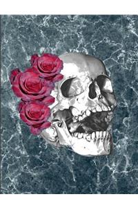 Skull Red Roses Blue Marble Notebook Journal 150 Page College Ruled Pages 8.5 X 11