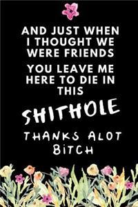 And Just When I Thought We Were Friends You Leave Me To Die In This Shit Hole