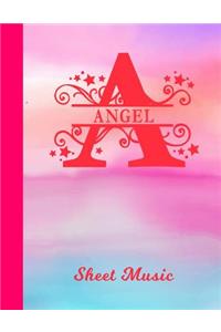 Angel Sheet Music: Personalized Name Letter A Blank Manuscript Notebook Journal Pink & Blue Watercolor Cover Instrument Composition Book for Musician & Composer 12 Sta