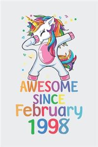 Awesome Since February 1998 Notebook Unicorn Dabbing, Birthday Unicorn, Cute Happy Birthday Dabbing Unicorn Birthday Gift
