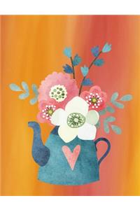 Teapot Of Flowers 8.5 x 11 150 Pages Journal Notebook