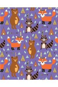 Journal Notebook Cute Tribal Raccoons, Foxes, and Bears Pattern 5