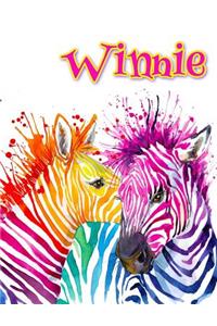 Winnie: Rainbow Zebras, Personalized Journal, Diary, Notebook, 105 Lined Pages, Christmas, Birthday, Friendship Gifts for Girls, Teens and Women, Book Size 8 1/2 X 11