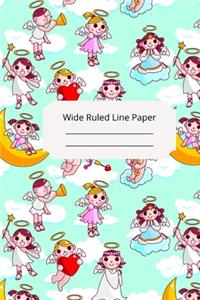 Cute Sleep Angel Theme Wide Ruled Line Paper