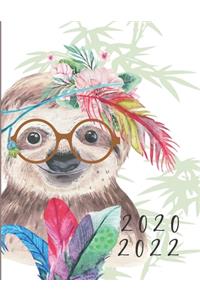 2020-2022 3 Year Planner Sloth Watercolor Monthly Calendar Goals Agenda Schedule Organizer