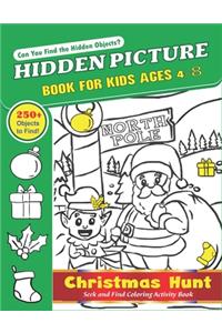 Hidden Picture Book for Kids Ages 4-8, Christmas Hunt Seek And Find Coloring Activity Book
