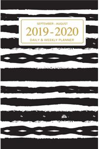 September - August 2019 To 2020 Daily - Weekly Planner: Mini Student Calendar; Black & White Abstract Art Cover