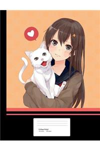 Anime Manga Girl with Cat Composition Book College Ruled