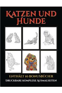 Druckbare komplexe Ausmalseiten (Katzen und Hunde)