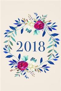 2018: Monthly, Weekly, Daily Planner, January 2018 - December 2018, Blue, Floral